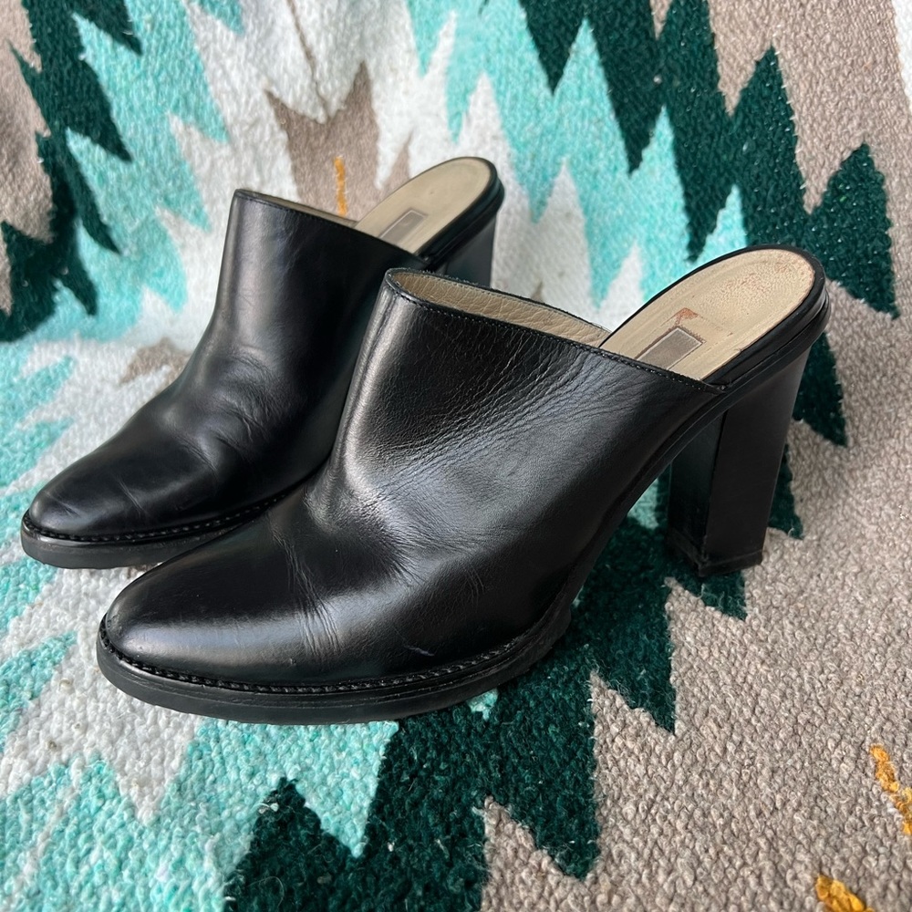 Black Leather Michael Kors Heeled Mules